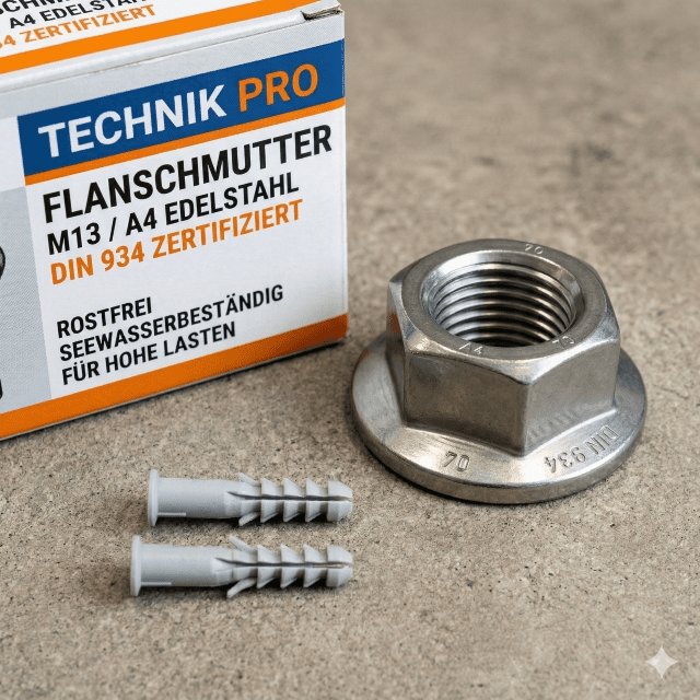 Flanschmutter M13 mm Edelstahl A4 DIN 934